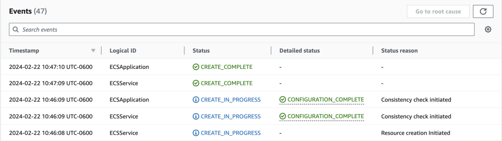 ECSアプリケーションのCloudFormationスタックイベント